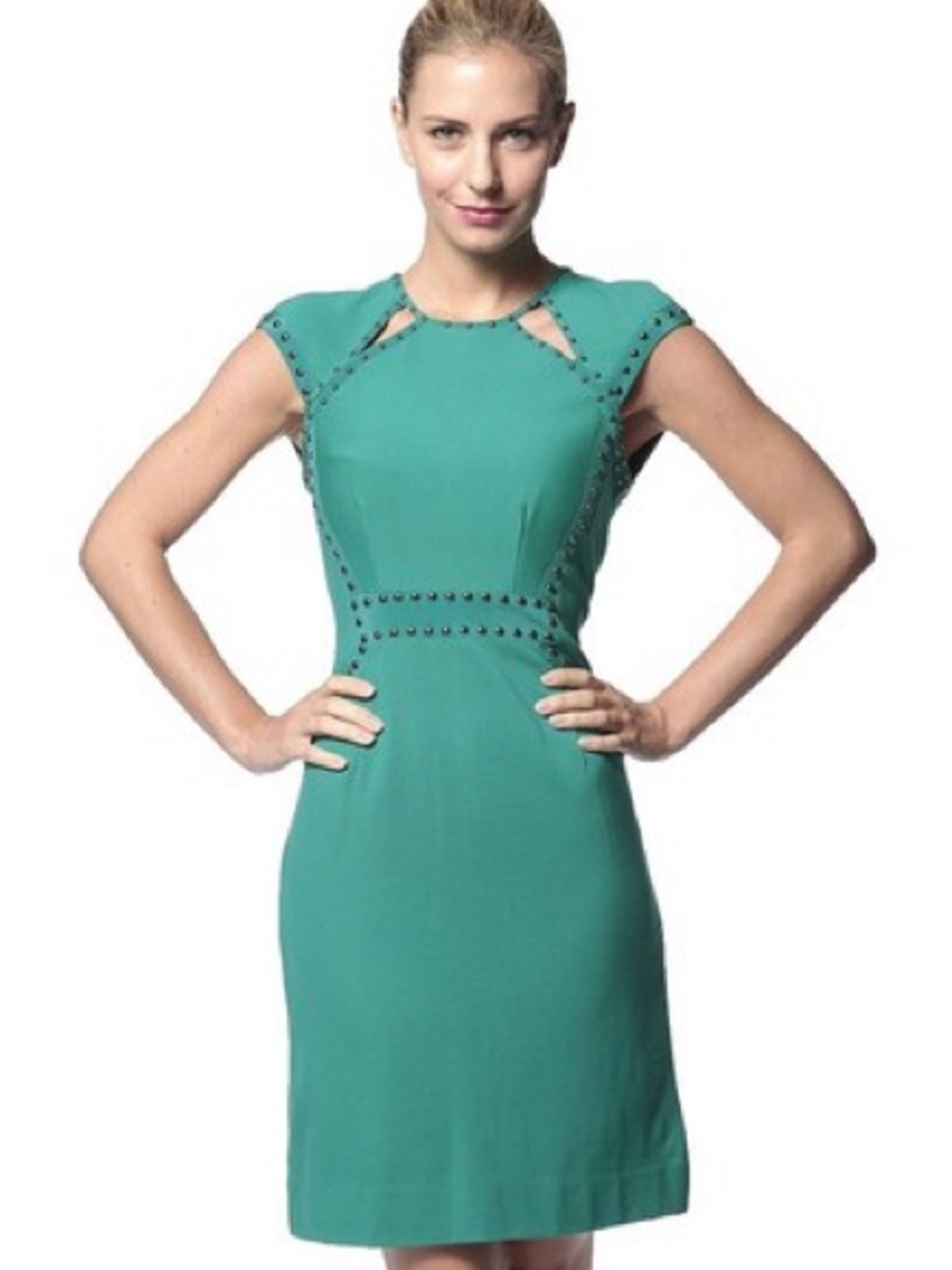Nanette Lepore Teal Studded Cutout Midi Dress
